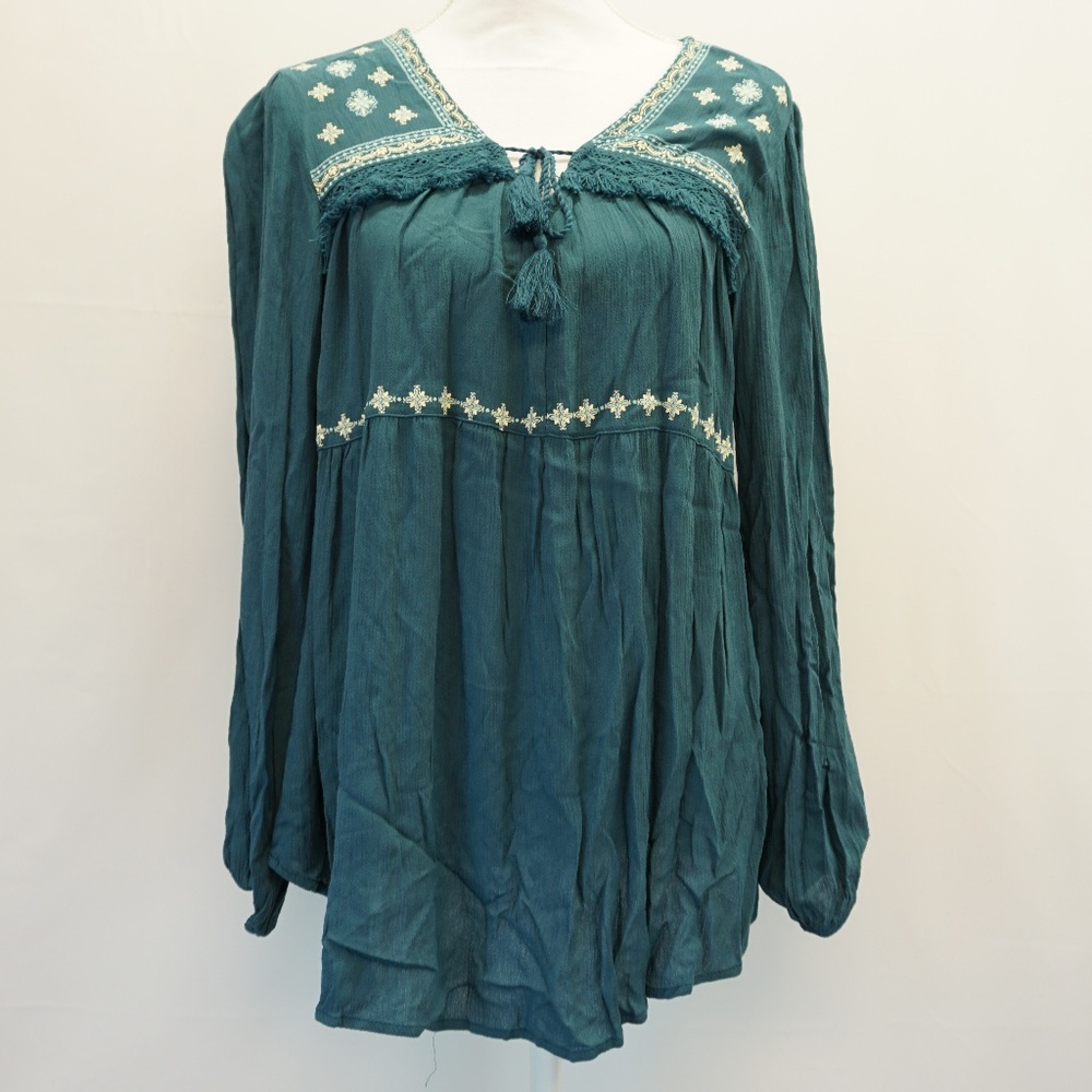 Style & Co Embroidered Peasant Tunic Crinkle Top